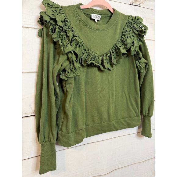 Crosby by Mollie Burch Size SM Army Green Ruffled Pullover Sweatshirt - Picture 6 of 6
